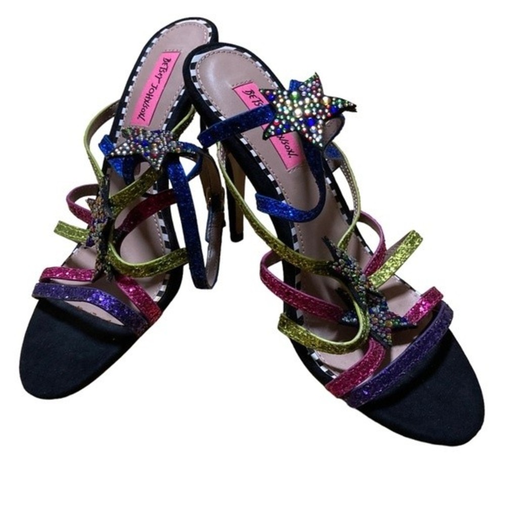 Betsey Johnson multicolored caged glitter star 4” heels. Size 8M. NWOT
